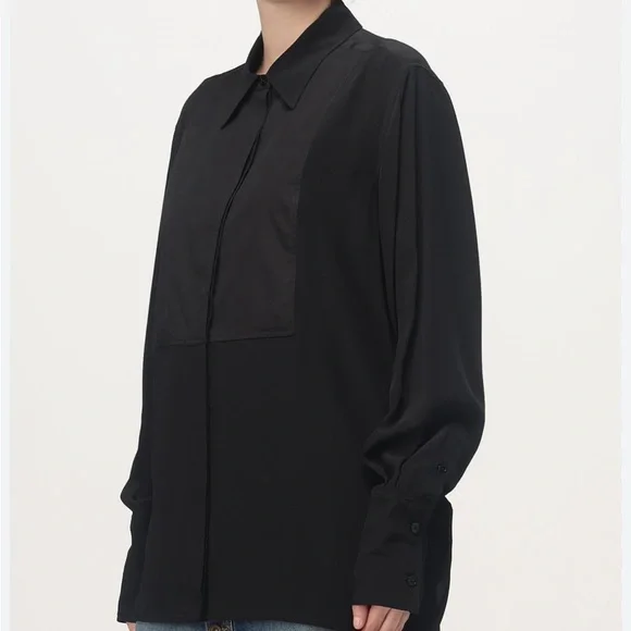 Victoria Beckham Contrast Bib Shirt in Black Size 2 NWOT - Picture 2 of 9
